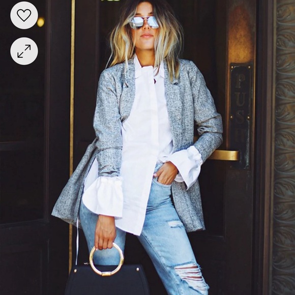 Lulus Promotion Gray Open Front Back Slit Lined Woven Wool Blazer Size Medium - Picture 2 of 12